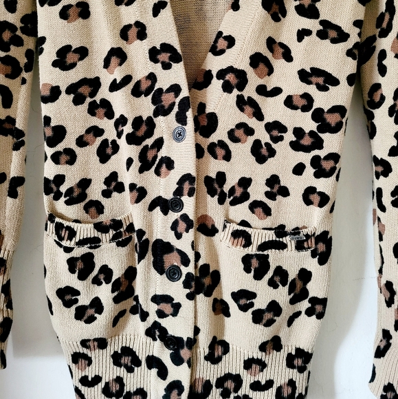 PINK by Victoria Secret  Leopard Print Long Sleeve Cardigan Sweater Size XS - Picture 9 of 13